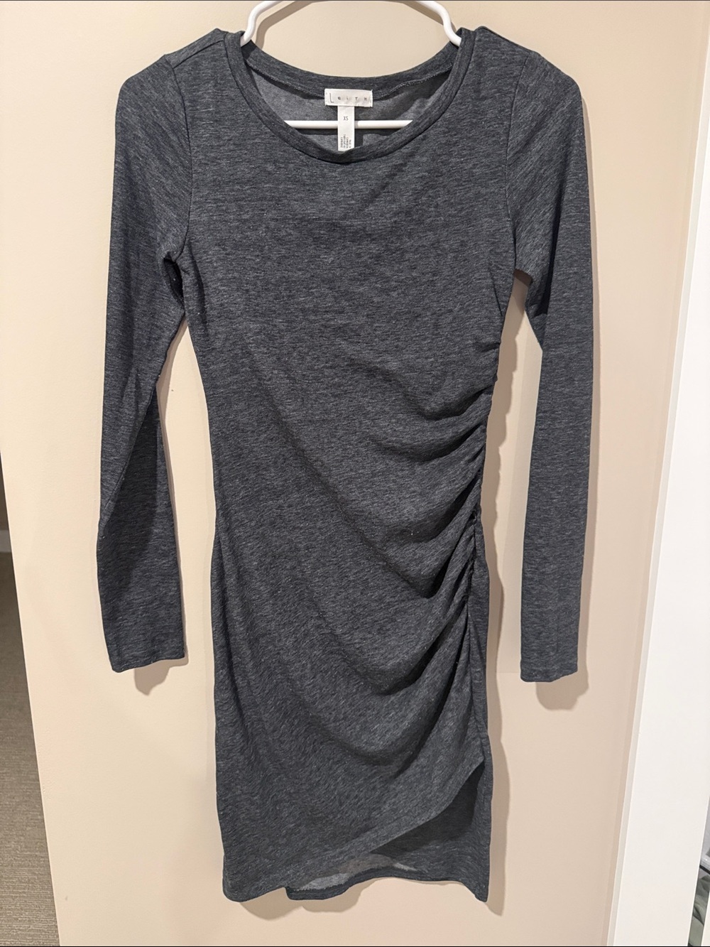 Leith Charcoal Gray Long Sleeve Ruched Side Dress